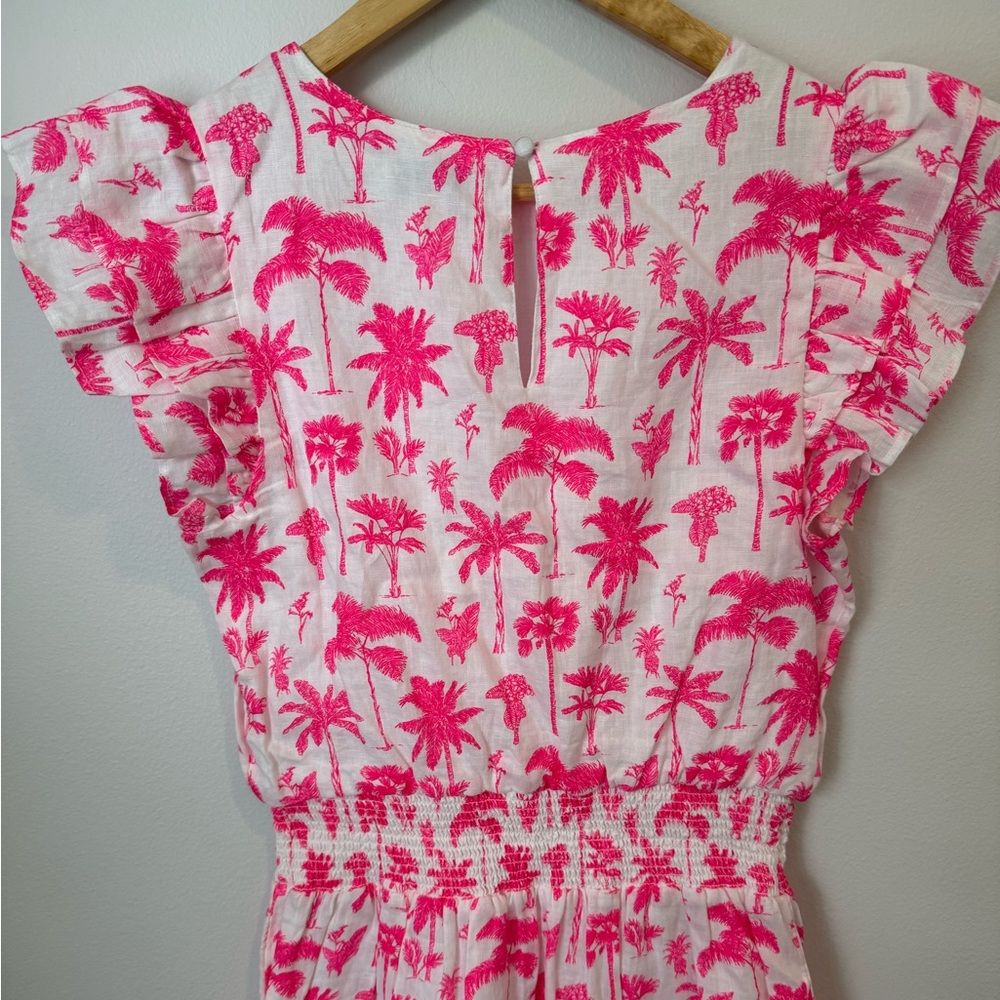 Vineyard Vines Linen Pink Palm Tree Ruffle Mini Dress XS vacation resort wear - Picture 8 of 15